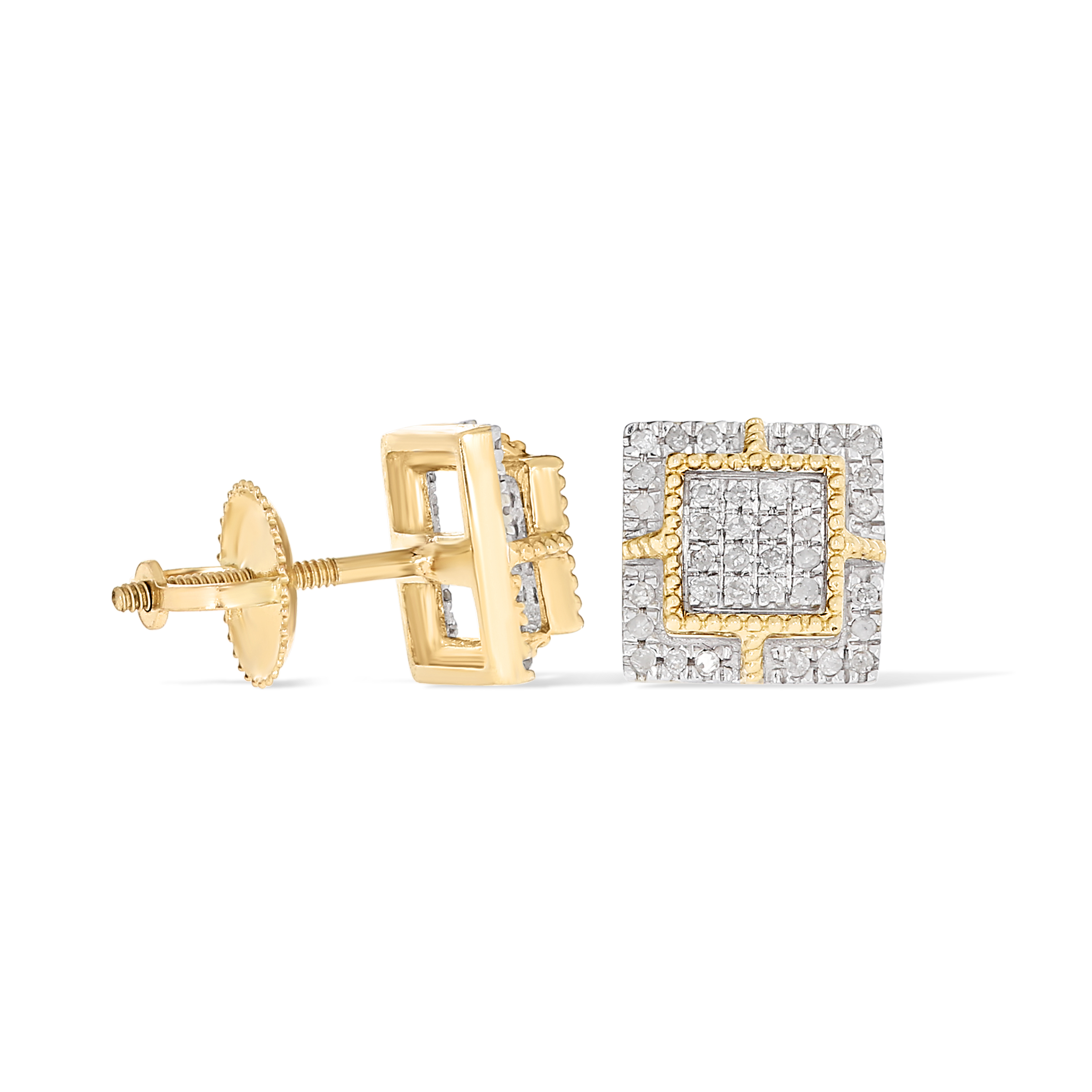 Square Design Diamond Earrings 0.18 ct. 10k Yellow Gold